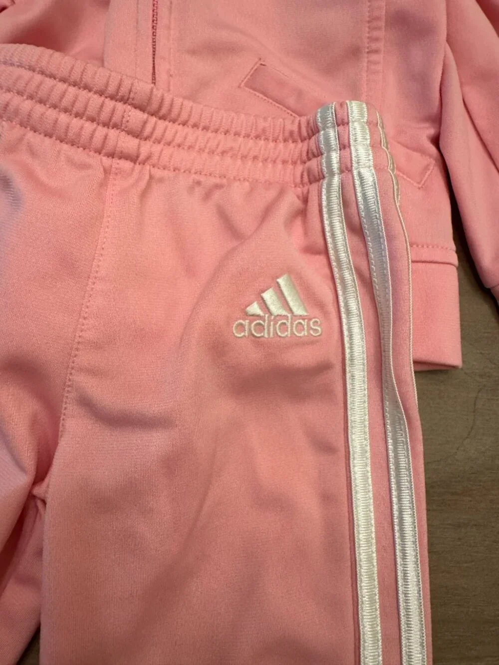 Adidas Baby Pink 3-Stripe Tricot Tracksuit Jacket & Joggers 6M